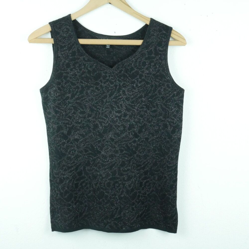 Ming Wang XS Top Sleeveless Black Silver Metallic Shell Office Career‎ Elegant